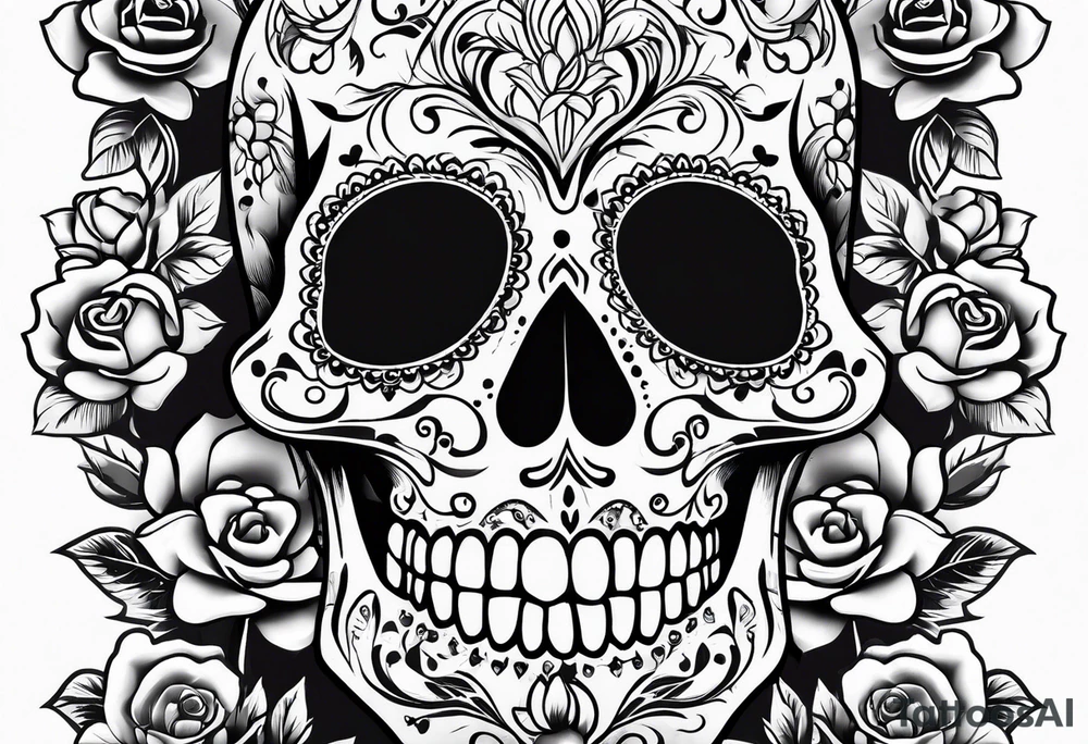 Sugar skull with a rose tattoo idea