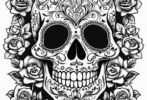 Sugar skull with a rose tattoo idea