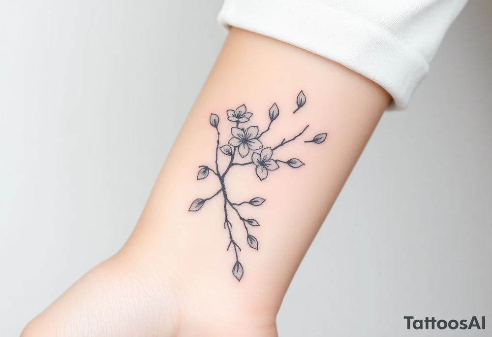 delicate cherry blossoms swirling in spring breeze with petals tattoo idea