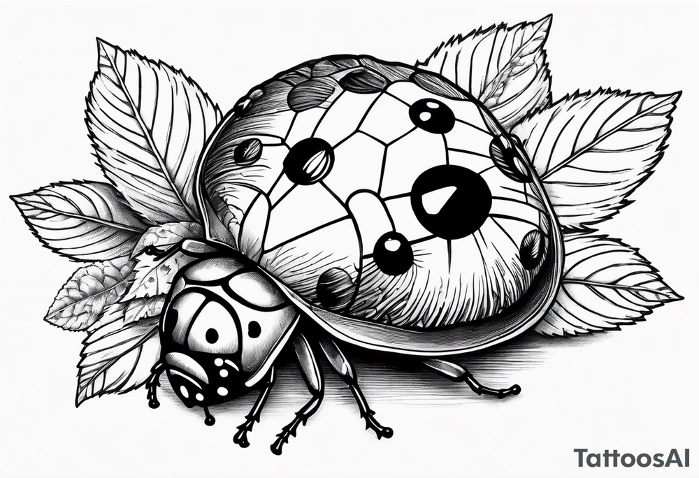 Acorn with open cap and ladybug tattoo idea