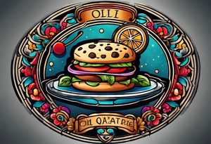 bold, colorful, simple design, cocktail, cookie, in a circle design, traditional american tattoo tattoo idea