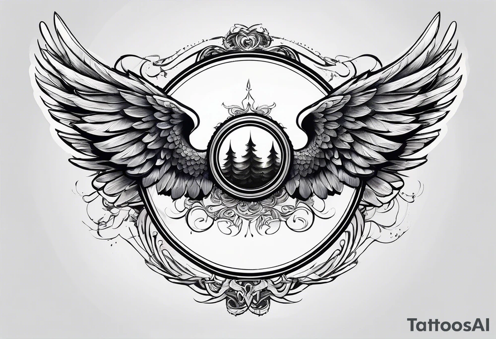 a pair of wings with a halo above them tattoo idea