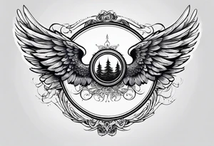 a pair of wings with a halo above them tattoo idea