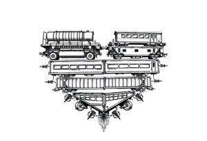 Train cars are stacked in the shape of a heart tattoo idea