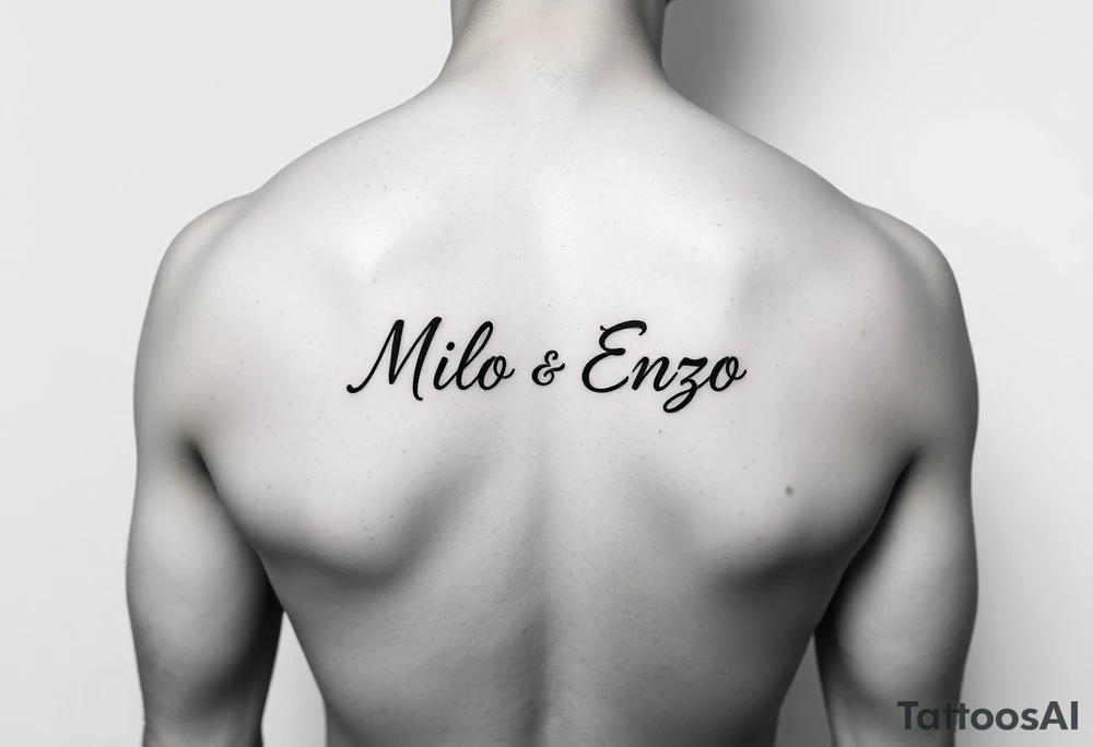 minimal ling line dog lover tattoo , dogs name in cursive Milo and Enzo 
 one line vertically not stretched sideways tattoo is for forearm from wrist to elbow tattoo idea