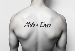 minimal ling line dog lover tattoo , dogs name in cursive Milo and Enzo 
 one line vertically not stretched sideways tattoo is for forearm from wrist to elbow tattoo idea