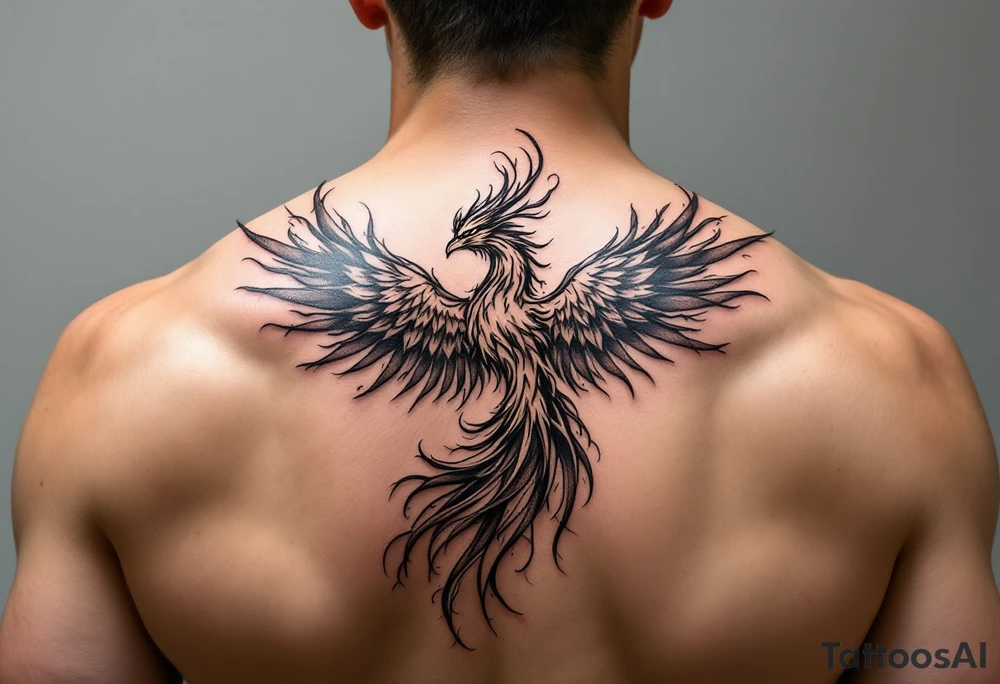 flaming phoenix with textxtue tattoo idea
