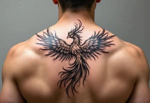 flaming phoenix with textxtue tattoo idea