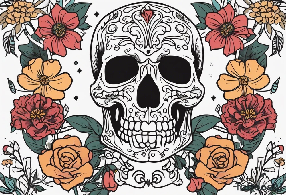 human skeleton

old school vintage simple traditional design surrounded by vintage flowers


bold color simple tattoo idea