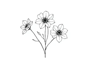 two july birth flowers, one november birth flower and a december birth flower in a boquet tattoo idea