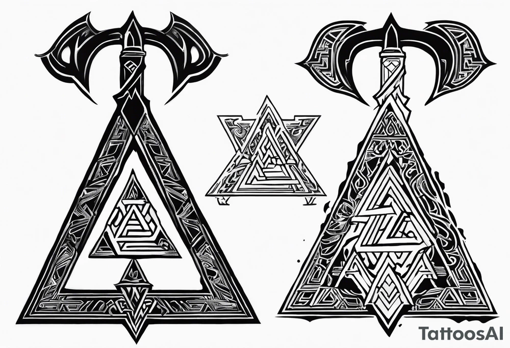 Valhalla 
 sword axe valknut tattoo idea