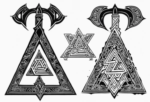 Valhalla 
 sword axe valknut tattoo idea