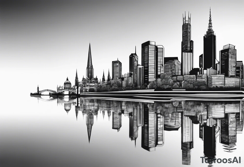 Melbourne Skyline with london skyline reflection tattoo idea