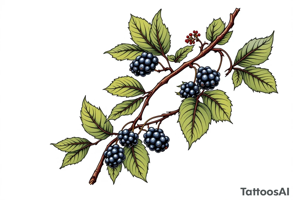 American traditional style Blackberry branch tattoo idea