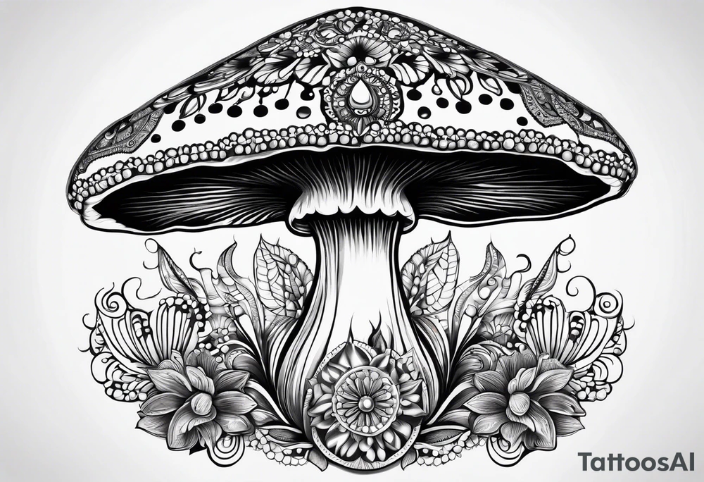 Shaggy cap mushroom dripping ink off cap mandala henna black tattoo design tattoo idea