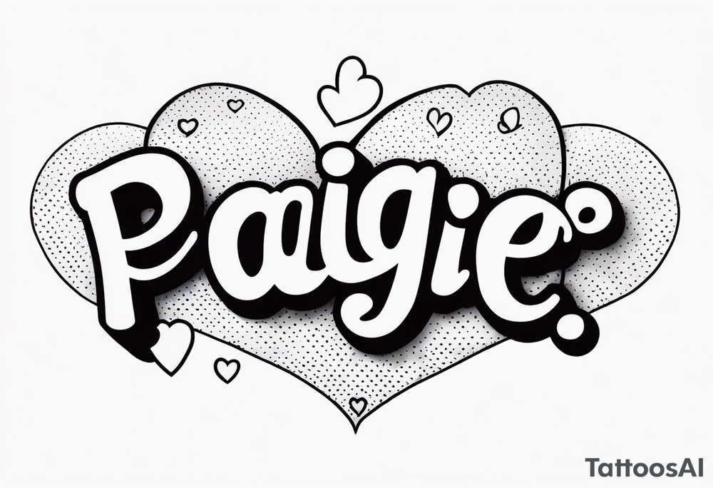 The name Paige with fine line hearts drawn with a welding tip tattoo idea
