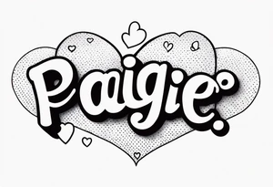 The name Paige with fine line hearts drawn with a welding tip tattoo idea