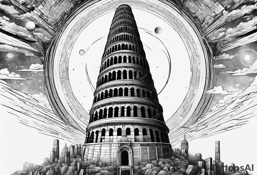 the Babel tower in a black hole tattoo idea