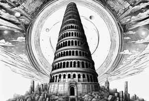 the Babel tower in a black hole tattoo idea