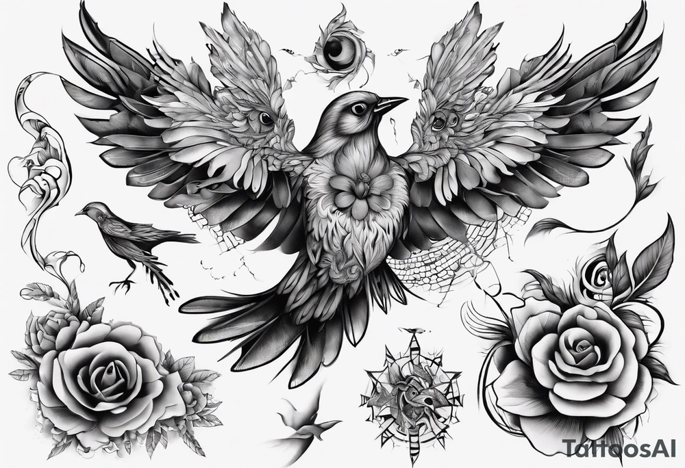 this bird you cannot change, highly detailed tattoo idea