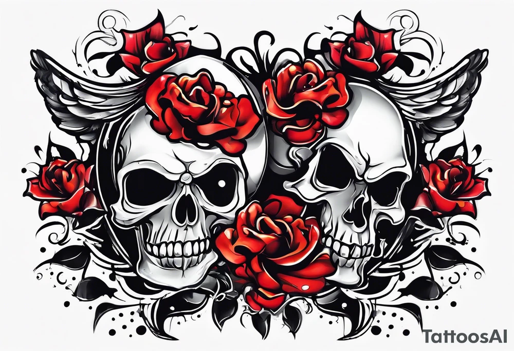 neck tattoo stencil about pain and struggle in new school or polka trash style with funny skulls tattoo idea