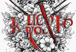 Bloody sword and flowers tattoo idea