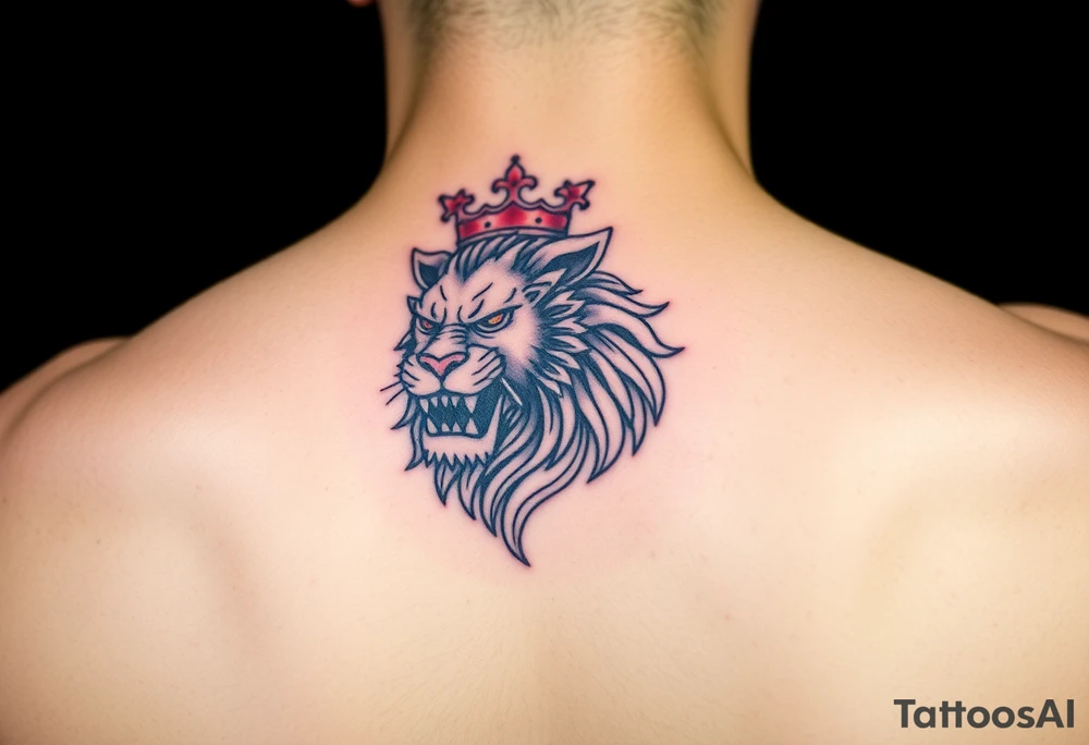 Japanese lion wearing crown tattoo idea