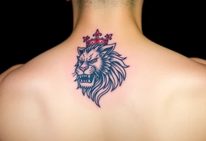 Japanese lion wearing crown tattoo idea