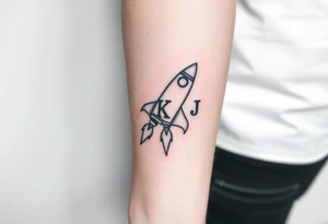 Rocket ship with letters K and J somewhere on it tattoo idea