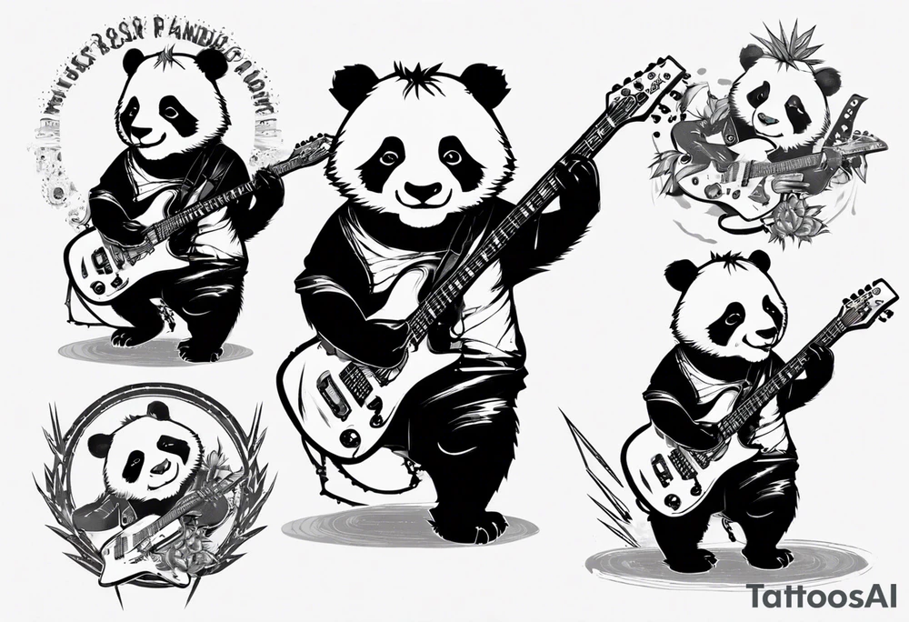 Punk Rock Panda playing electric guitar tattoo idea