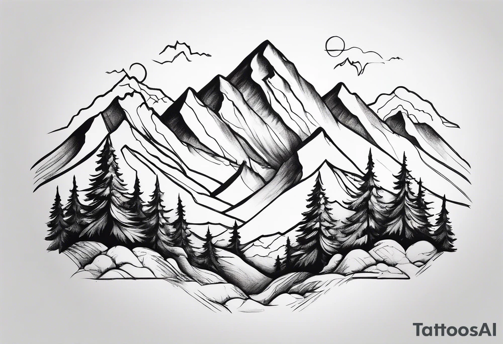 Mountains, animals, concept tattoo idea