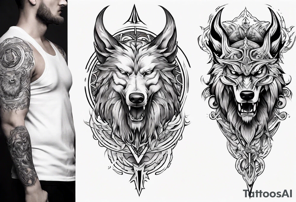 Upper arm sleeve with Odin and Fenrir tattoo idea