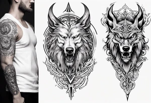Upper arm sleeve with Odin and Fenrir tattoo idea