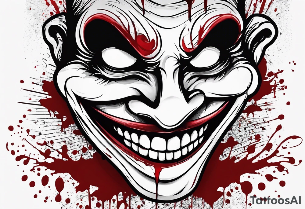 Smile face with blood on it with the words "its all a fucking joke" tattoo idea