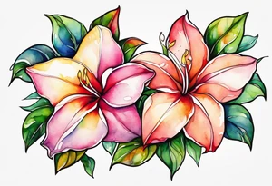 abstract mandevilla flowers on a vine, part of it watercolor, part of it just line work tattoo idea