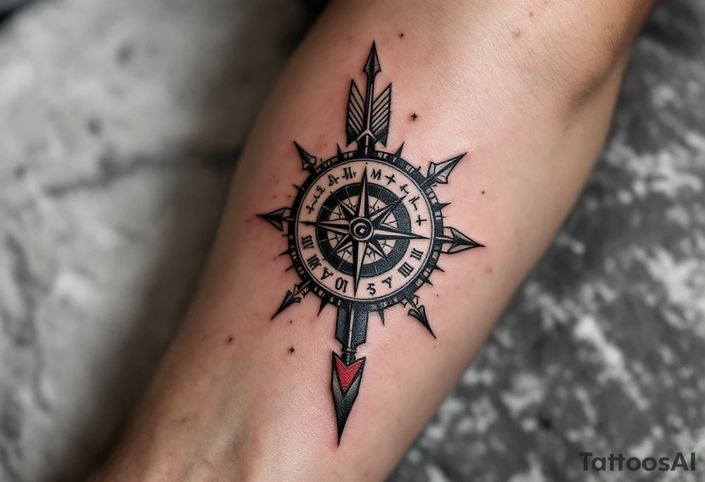 Japanese arrow with compass/clock tattoo idea