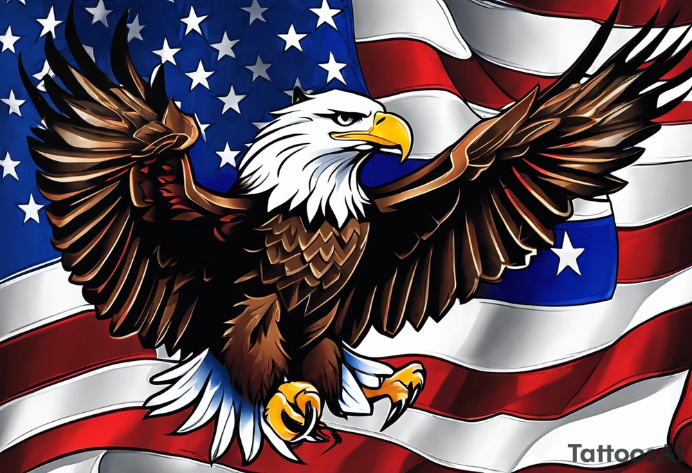 Eagle grabbing america flag with red white and blue blood on talons. tattoo idea
