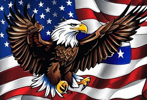 Eagle grabbing america flag with red white and blue blood on talons. tattoo idea