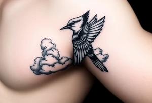 Bluejay, clouds, shining light to or from heaven tattoo idea