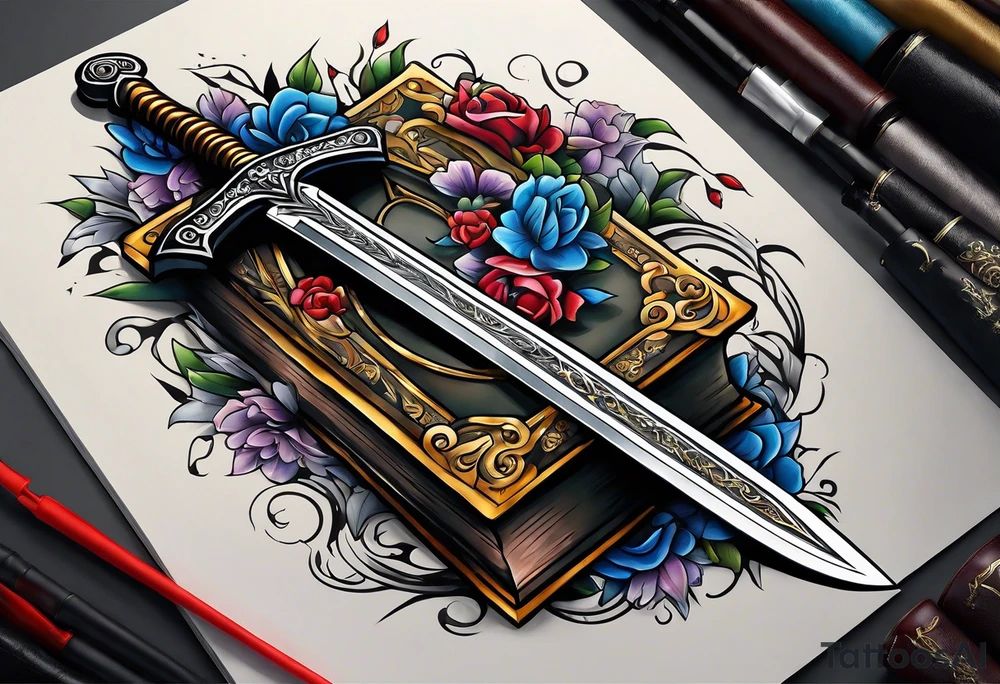 sword coming out of an open bible tattoo idea