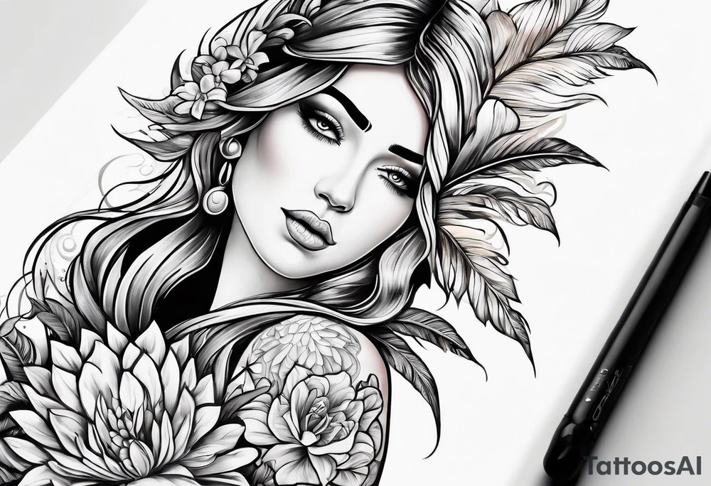 sea, flower, palm tattoo idea