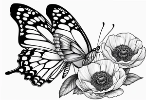 Butterfly with poppy flowers as the top wings tattoo idea