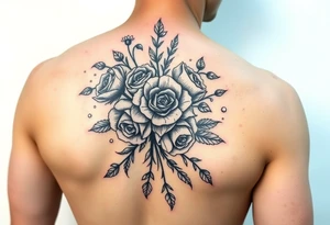 vintage bouquet of wild roses and meadow flowers with morning dew tattoo idea
