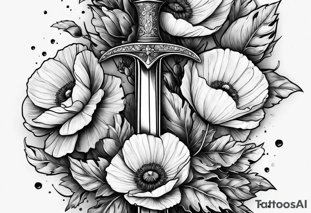 Dagger with poppies tattoo idea