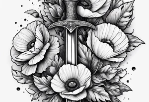 Dagger with poppies tattoo idea
