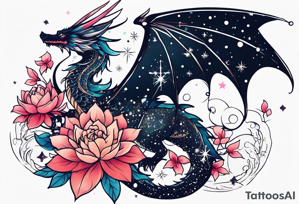 Constellation, wing , snow , cross , dragon female japan kawaii , flower tattoo idea