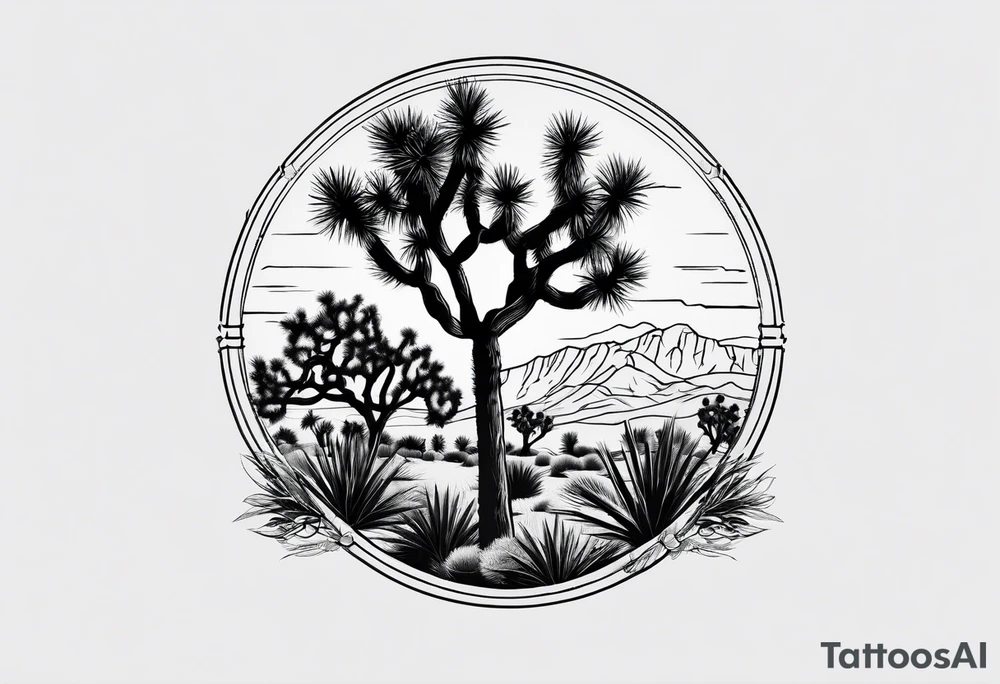 Joshua tree and bushes tattoo idea
