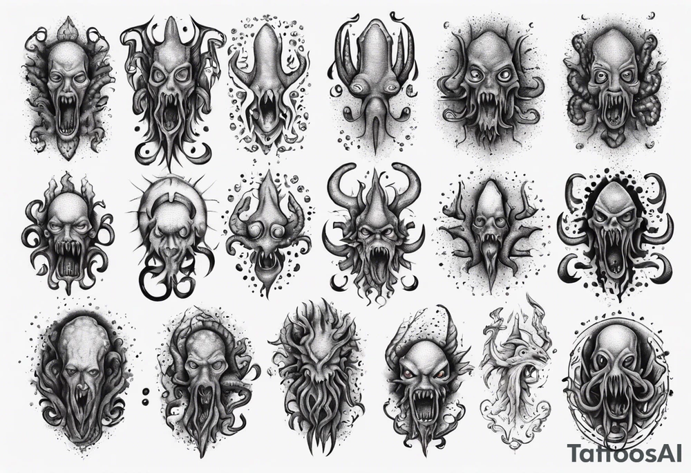 lovecraft monster for arms and forearms tattoo idea