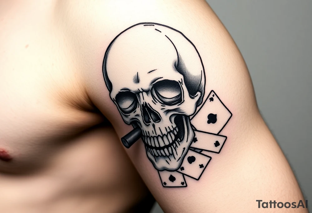 skull with smoking cigar in mouth,a lot of money,playing cards. tattoo idea