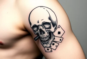 skull with smoking cigar in mouth,a lot of money,playing cards. tattoo idea